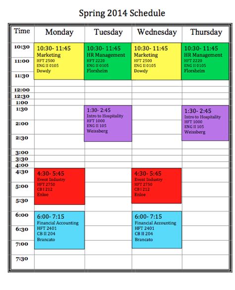 Plan Out College Class Schedule Class Schedule College College