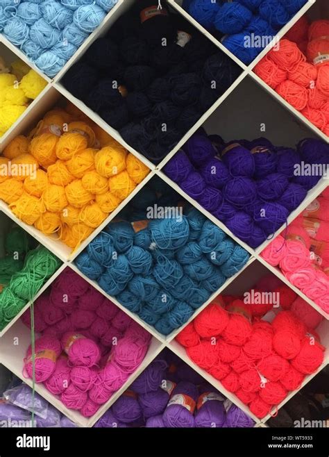 Colorful Balls Of Wool On Shelves At Shop Stock Photo Alamy