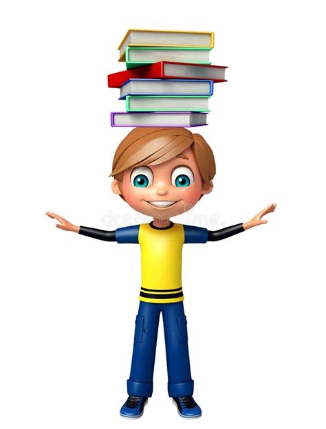 Kid Boy With Book Stack Stock Illustration Illustration Of Educational