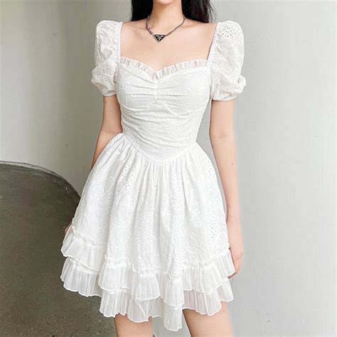 White Fairycore Dress Floral Aesthetic Clothes Shop