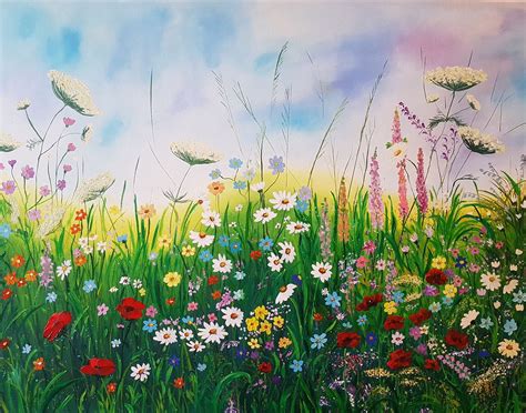 Floral Oil Painting Flower Landscape Wildflower Oil Painting Etsy