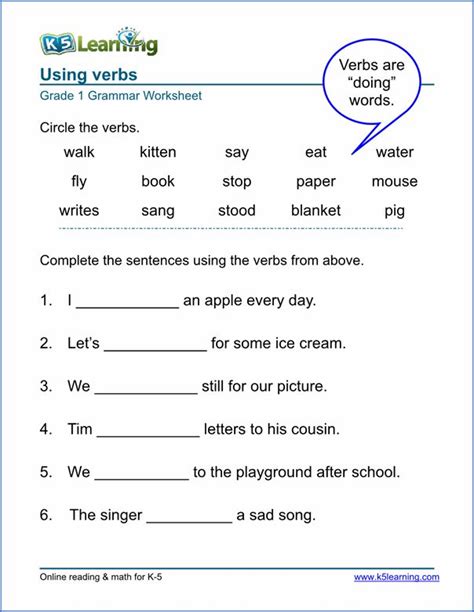 printable verb worksheets  klearningcom teaching  learning