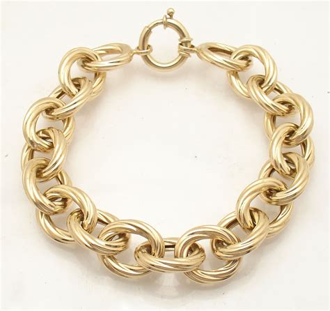 Bold All Shiny Twisted Oval Rolo Link Bracelet Real 14k Yellow Gold Qvc