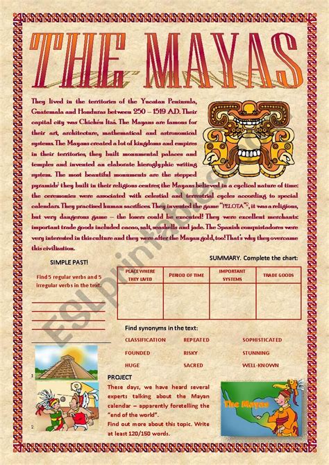 The Mayas Esl Worksheet By Alex076