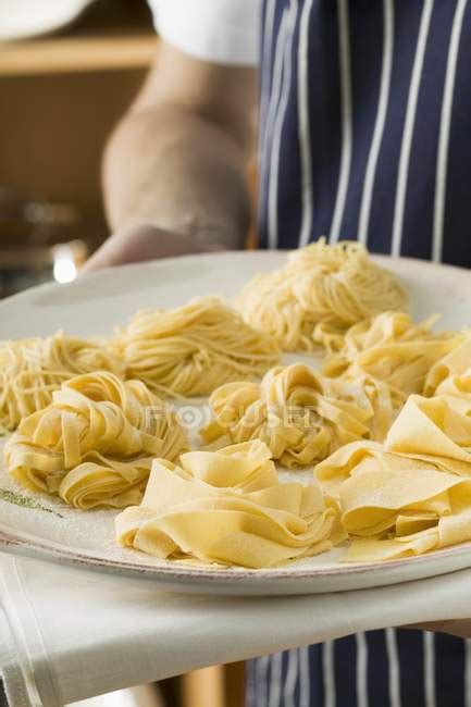 Three Types Of Ribbon Pasta On Tray — Italian Chef Stock Photo