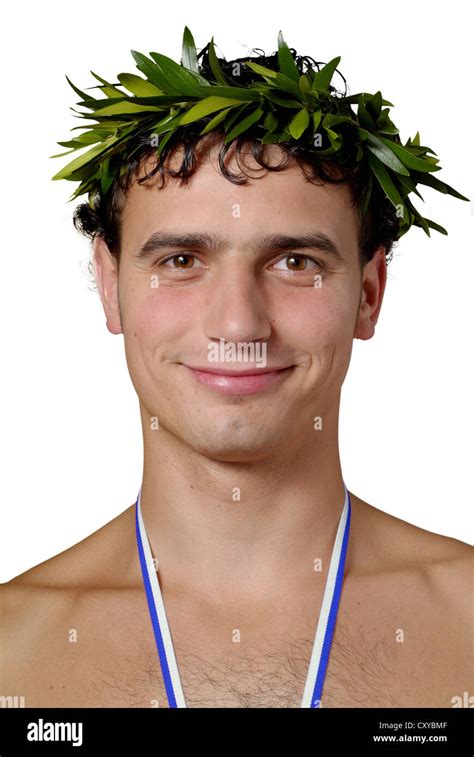 Athlete Wearing A Laurel Wreath For Winning A Medal Stock Photo Alamy