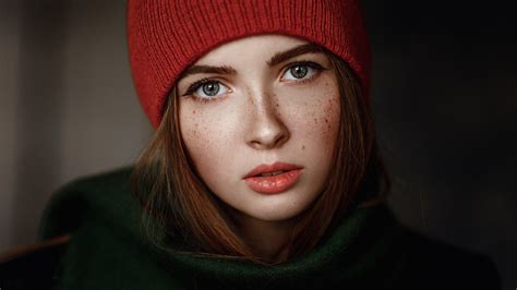 georgy chernyadyev women face redhead freckles open mouth model hat green portrait