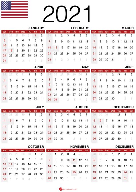 Printable Calendar For 2021 With Holidays