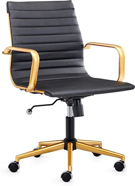 Buy Luxmod Gold Office Chair In Black Leather Mid Back Office Chair
