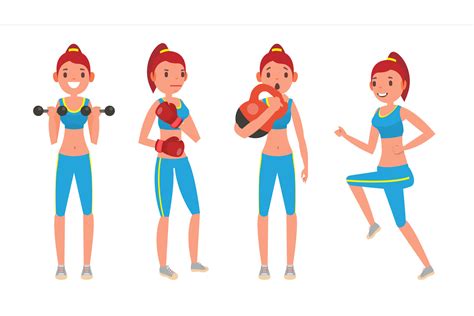 Fitness Girl Vector. Set. Modern Workout With Stretching ...
