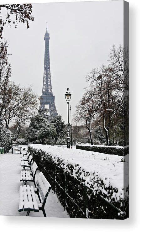 Snow Carpets Benches And Eiffel Tower Acrylic Print By Jade And