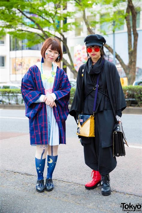 harajuku girls in vintage and handmade streetwear styles and round glasses tokyo fashion