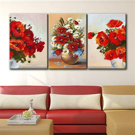 Wall26 3 Panel Canvas Wall Art Oil Painting Style Red Flowers In The