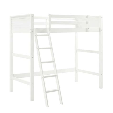 A White Bunk Bed With A Ladder To The Top And Bottom Level Against A White Background