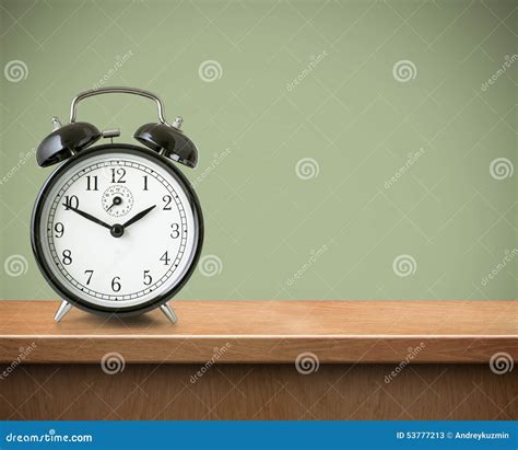 Alarm Clock On Table Or Shelf Background Stock Image Image Of Green