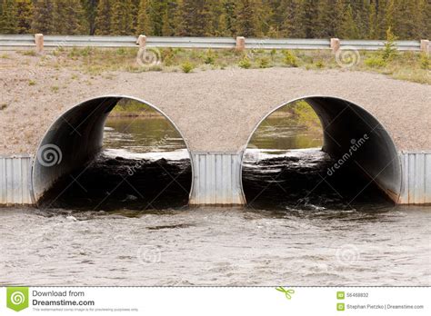 Twin Culvert Tunnel Road Bridge Crossing Wild River Stock Photo Image