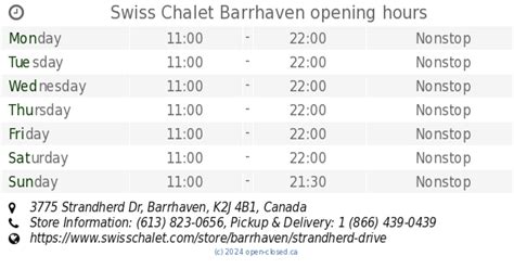 Swiss Chalet Barrhaven Opening Hours 3775 Strandherd Dr