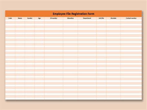 Excel Of Employee File Registration Formxlsx Wps Free Templates