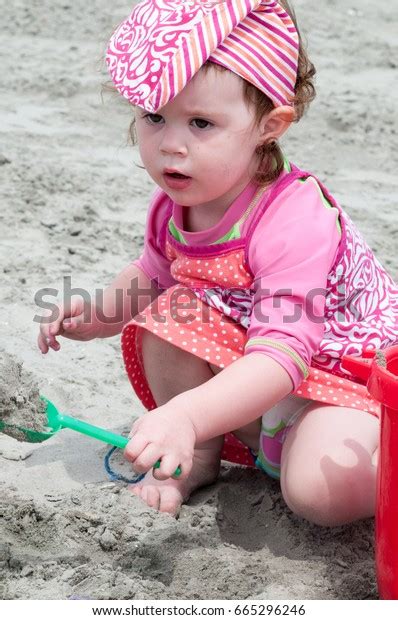 Young Little Girl Playing Sand Building Stock Photo 665296246