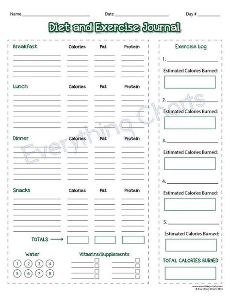 Diet And Exercise Log Printable Diet And Exercise Journal Pdf File