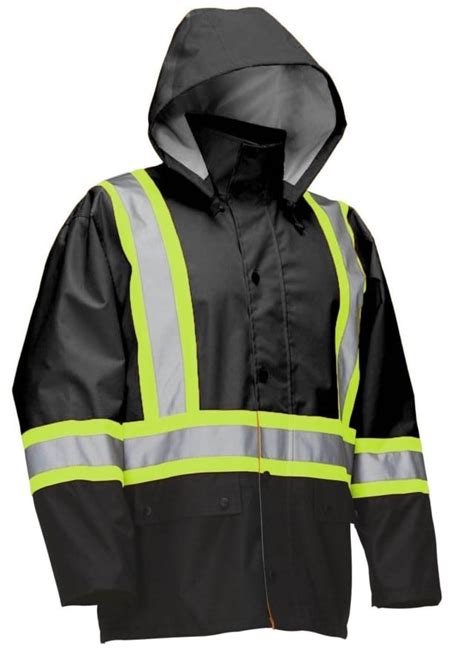 Forcefield Hi Vis Safety Rain Jacket With Snap Off Hood Work N Play