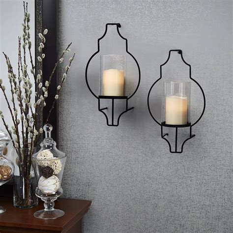 Hurricane Glass Flameless Candle Wall Sconce With Remote Set Of 2