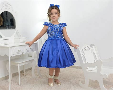 Vestido Festa Infantil Azul Com Tule Francês Com Bordado Elo7