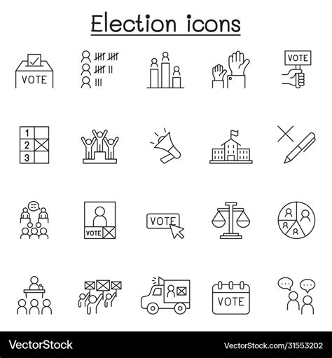 Election Icons Set In Thin Line Style Royalty Free Vector