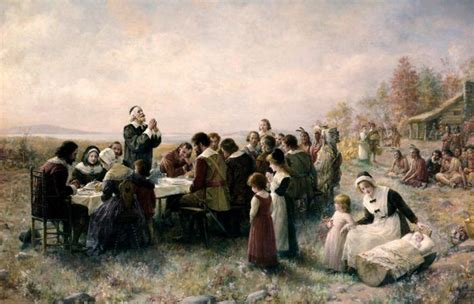 Art Pilgrim Fathers The First Thanksgiving At Plymouth By Jennie A