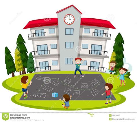 Children Playing At School Playground Stock Vector Illustration Of