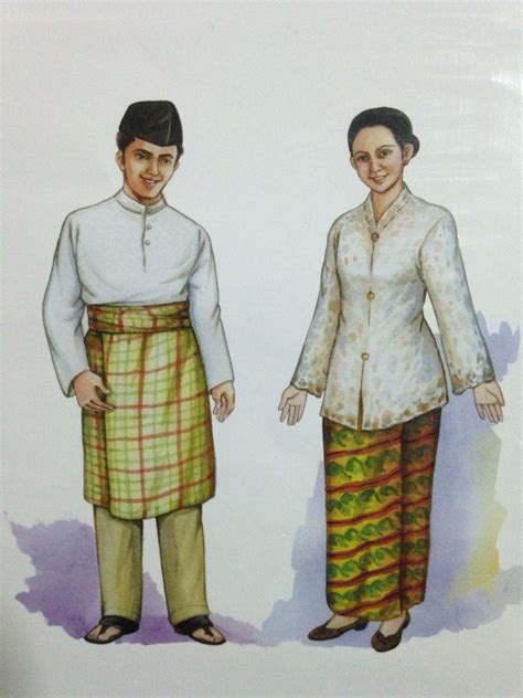 But there is the main feature typical for all of them: Malaysia's national costume | ภาพวาด, ศิลปะ, สังคมศึกษา