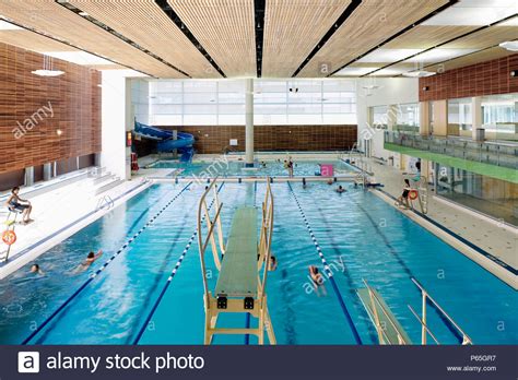 Indoor Swimming Pool With Diving Board Stock Photos