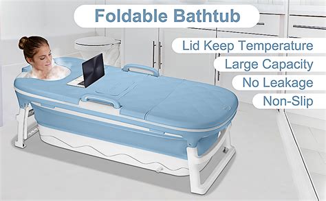 54 Inches Large Portable Foldable Bathtub Soak 3 Stage Tub