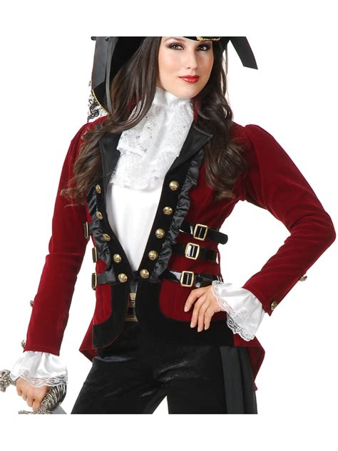 Womens Sultry Pirate Lady Wine And Black Velvet Captain Costume Jacket