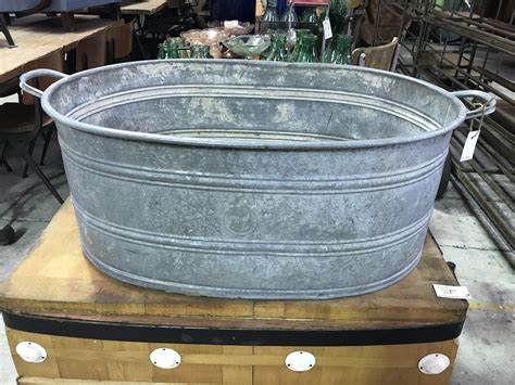 Vintage Industrial Czech 40s Galvanized Oval Wash Tub 1864 Fossil