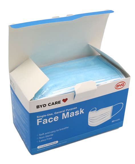 Byd Care 50 Triple Layer General Purpose Face Masks Coverings In Face