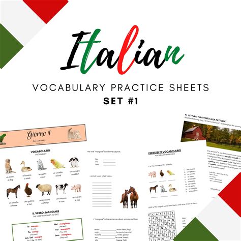 Italian Vocabulary Sheets Set 1 Pdf Download Etsy Uk