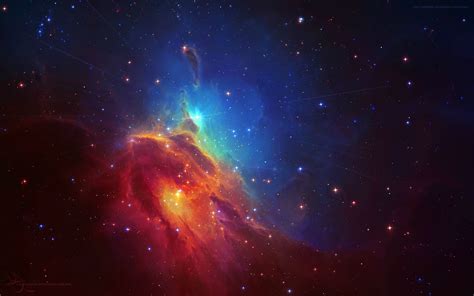 Space Nebula Stars Space Art Colorful Red Blue