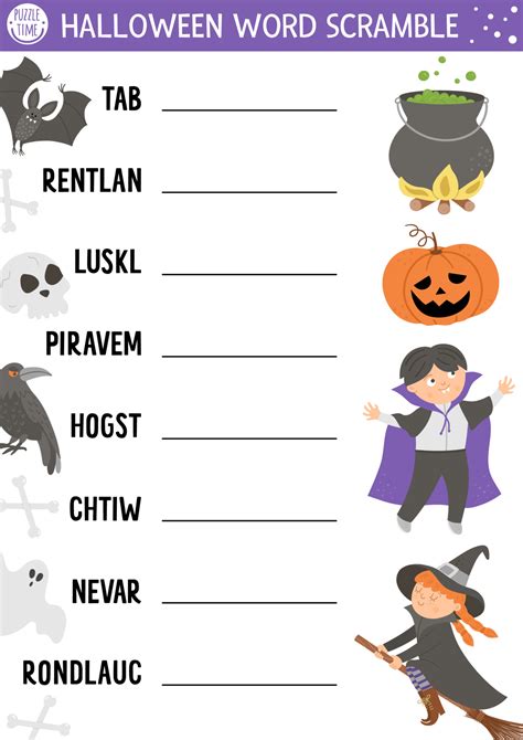 Vector Halloween Word Scramble Activity Page English Language Game