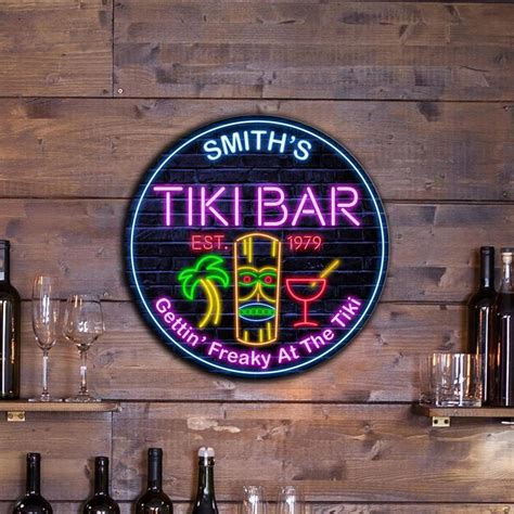 Pool Tiki Bar Custom Wood Circle Sign Tiki Idol Sign Tiki Bar Neon