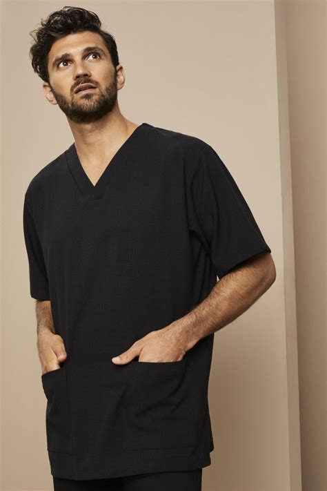 Linen Blend Mens V Neck Tunic Black Simon Jersey