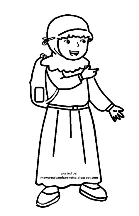Mewarnai Gambar: Mewarnai Gambar Sketsa Kartun Anak Muslimah 63
