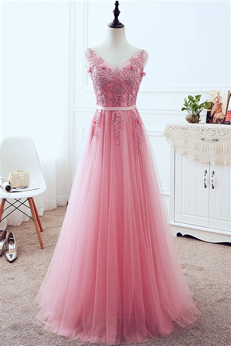 Pink Tulle Prom Dress Pink Evening Dress Prom Dresses Modest Formal