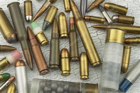 Different Types Of Ammunition Bullets Of Different Calibers And Types