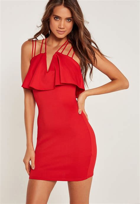 missguided robe rouge moulante à lanières dress drop new dress mini dress day dresses