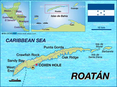 Map Of Roatan Island In Honduras Welt Atlasde