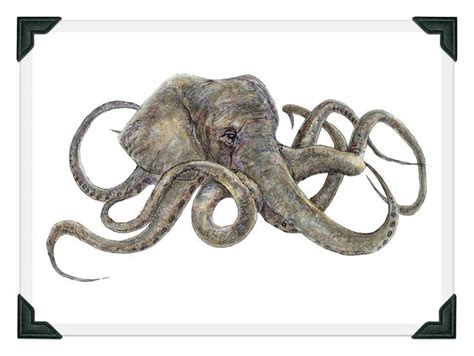 Octophant Mutant Elephant Octopus Sea Creature Fantasy Etsy In 2021