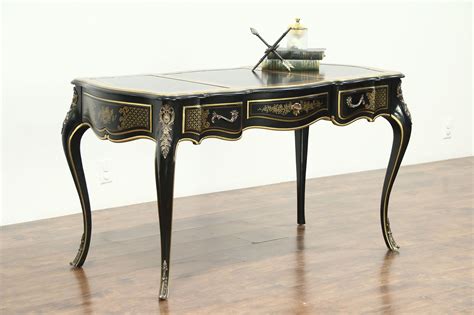 Gorgeous french writing desk painted in general finishes lamp black. SOLD - Burl & Black Lacquer Vintage Leather Top Library ...