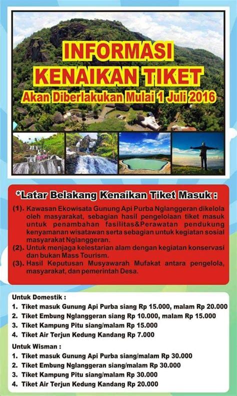 Saat ini ada 4 area wisata yang bisa dikunjungi di cimory prigen ini, yaitu mini zoo, milk museum, museum lulu, dan yang terbaru adalah de windmils. Inilah Kenaikan Harga Tiket Masuk Gunung Api Purba Nglanggeran per 1 Juli 2016 - Jogja Istimewa