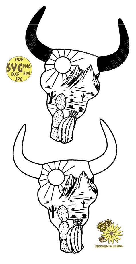 Cow Skull Cactus Svg File Desert Scene Svg Cow Skull Svg File Cow Skull Desert Svg File Cow
